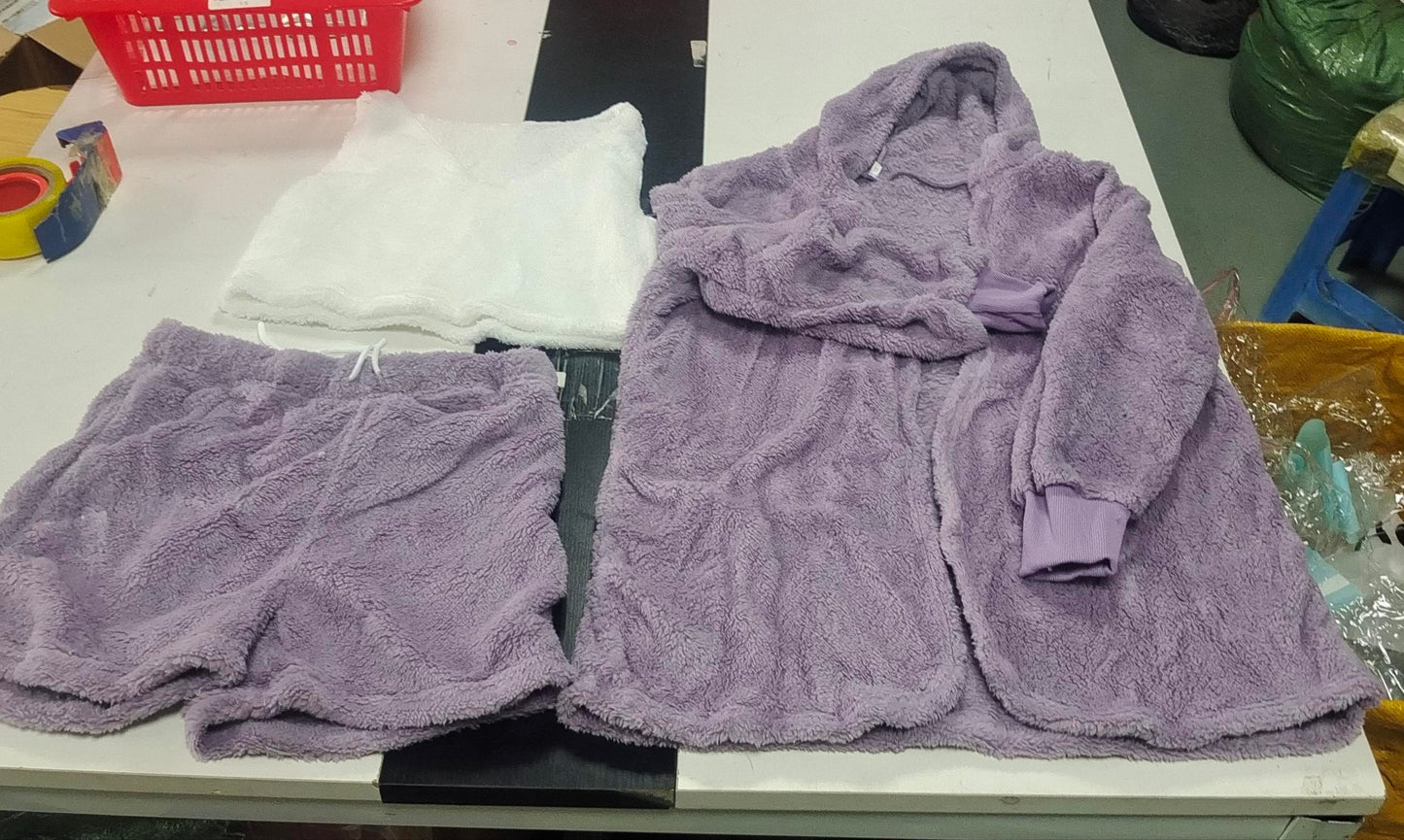 3-delige damespyjamaset met lange mouwen, tanktop en korte broek met trekkoord